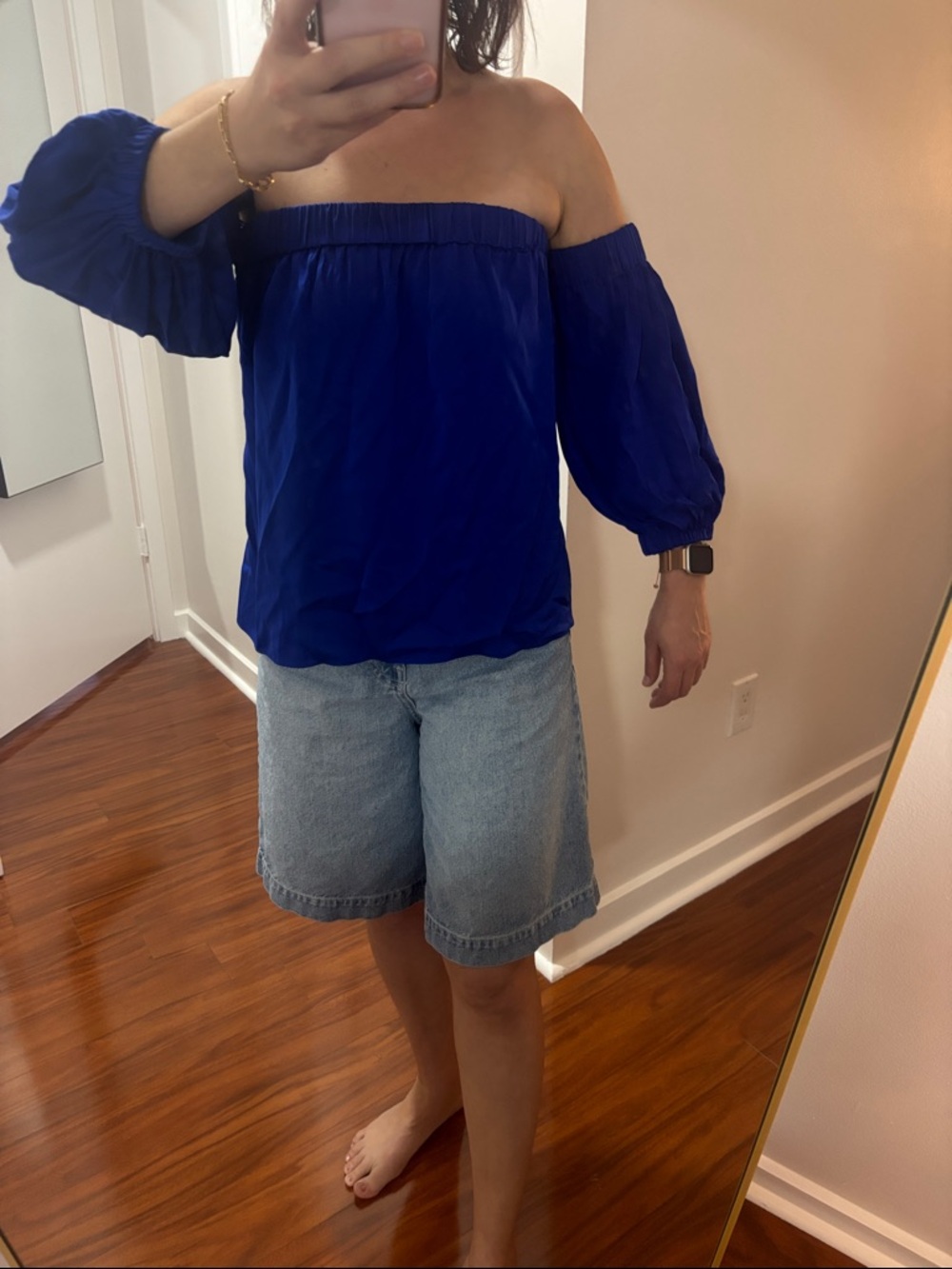 Milly Off-Shoulder Puff Sleeve Top — Cobalt